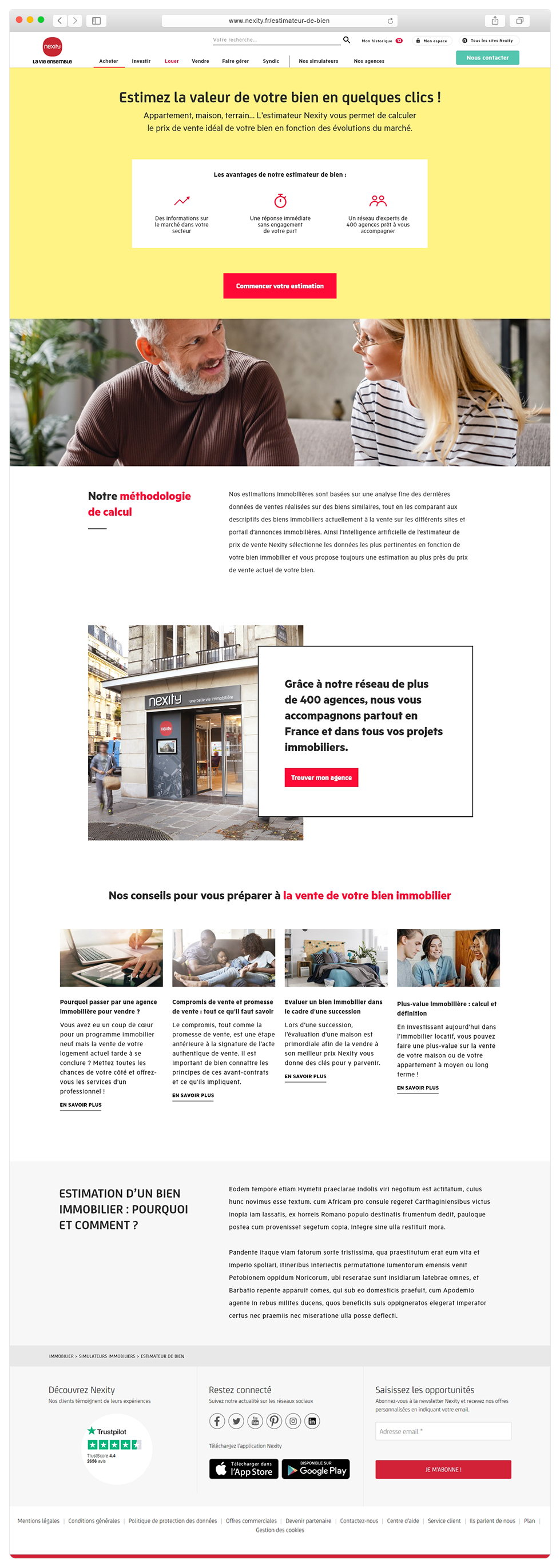 Page d'accueil estimateur