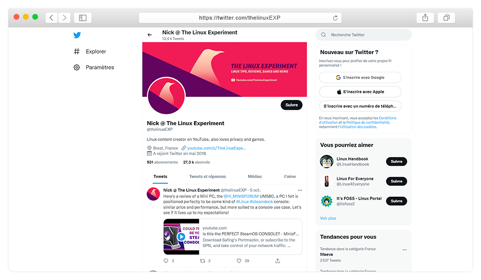 Page Twitter Linux Experiment